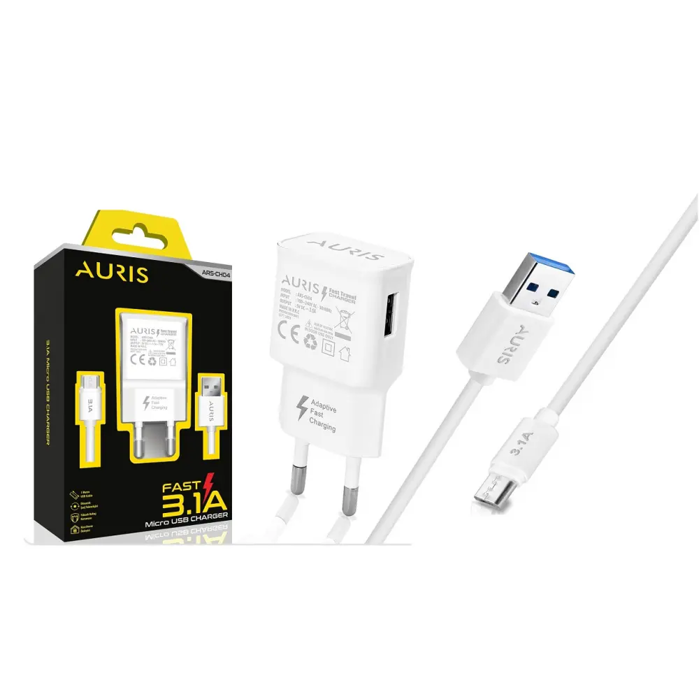 Auris CH04 Micro USB Şarj Seti 15W 3-1A Hızlı Şarj Adaptörü